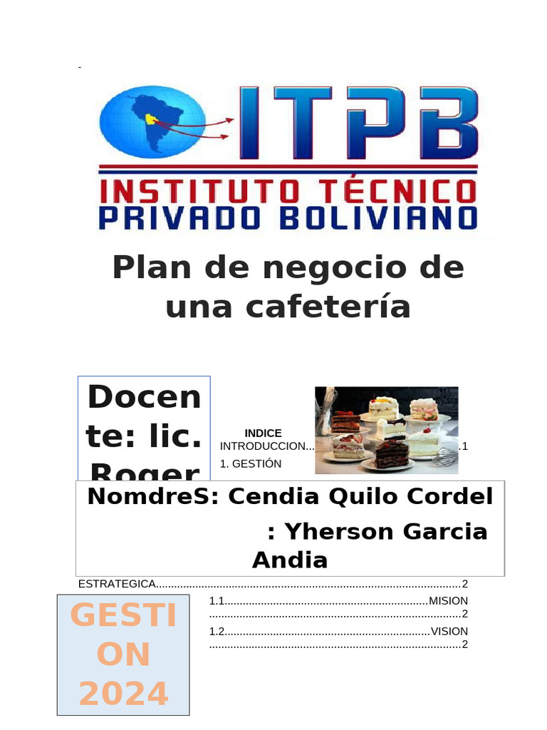 Plan de Negocio para Cafetería 2024 | PDF | Marketing | Calidad (comercial)