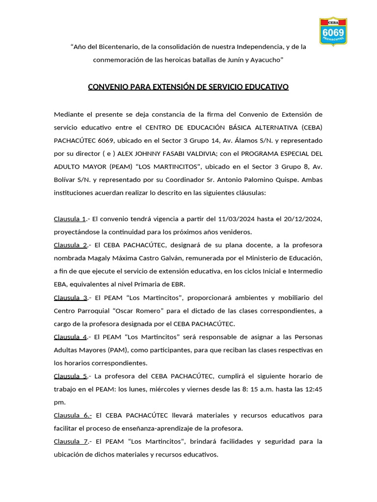 Convenio CEBA y PEAM en Centro Romero | PDF | Aprendizaje
