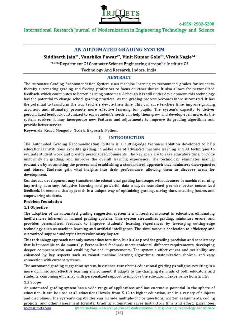 Automated Grading System Using AI | PDF | Machine Learning | Automation