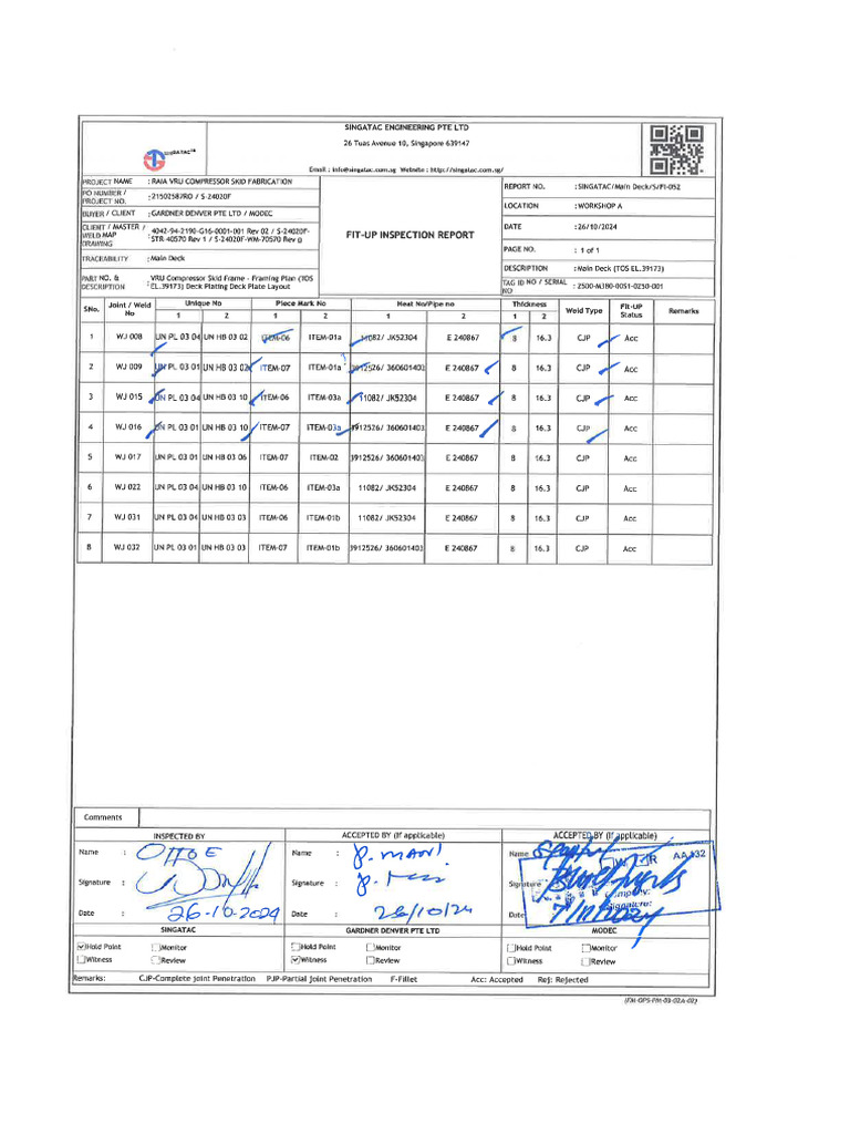 ATT013 Deck Plate FR-01 To FR 04 Fit Up Inspection Report | PDF