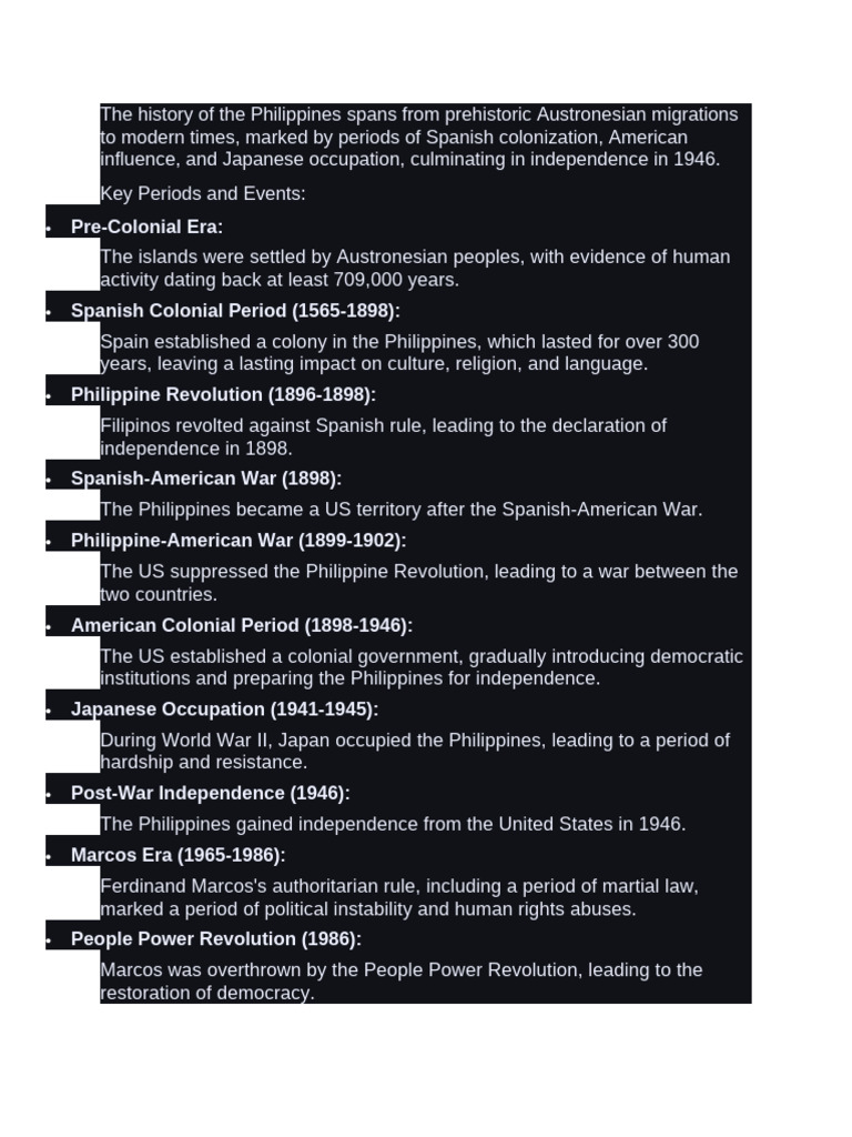 History Of The Philippines Key Events Pdf