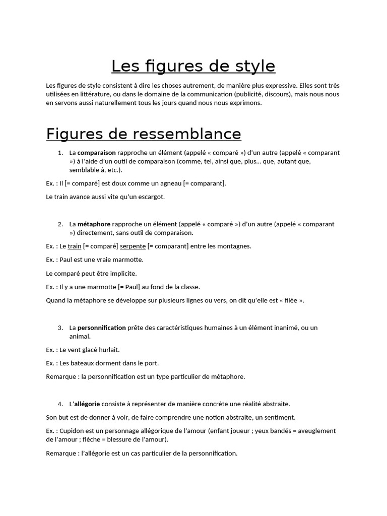 Figures de style : Guide complet | PDF | Métaphore | Techniques de ...