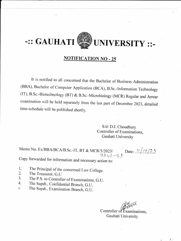 BBA Exam Schedule Notification 2023 | PDF
