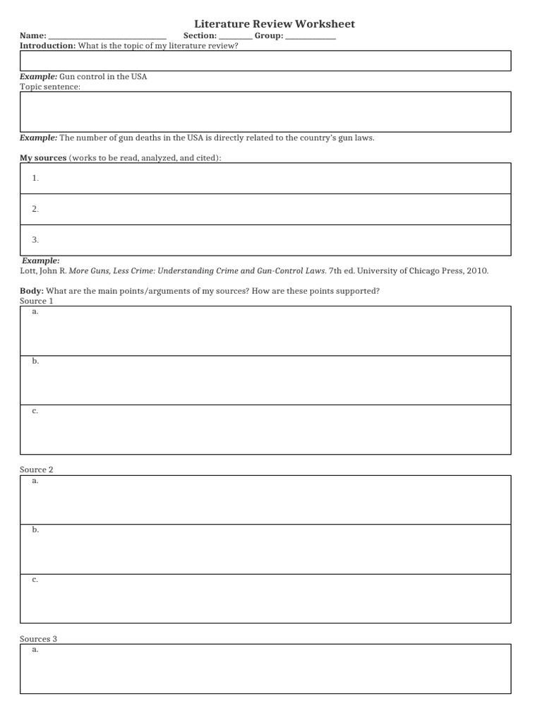 Literature Review Worksheet Template | PDF