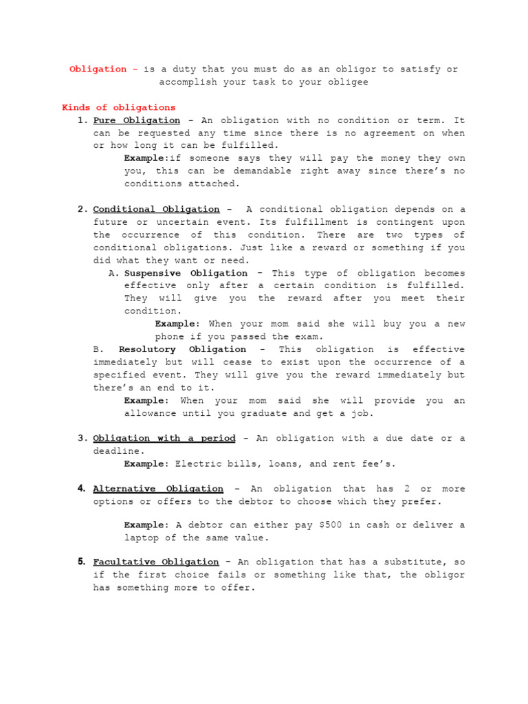 Types of Legal Obligations Explained | PDF | Debt | Private Law