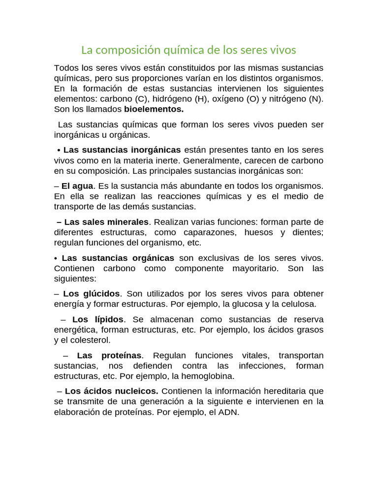 La Composición Química de Los Seres Vivos | PDF | Organismos ...