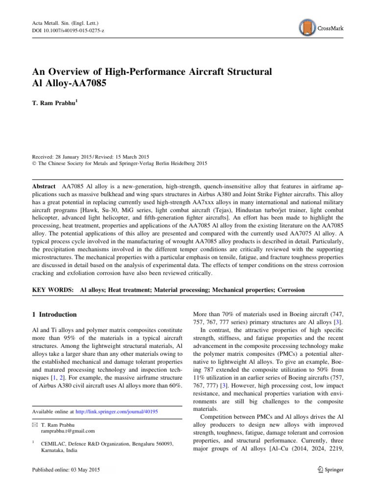 Overview of AA7085 Al Alloy in Aviation | PDF | Fracture | Strength Of ...