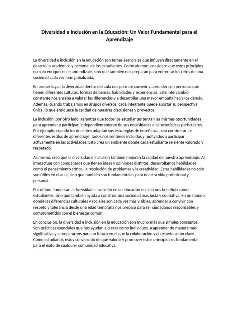 Diversidad e Inclusión en la Educación | PDF | Inclusión (Educación ...