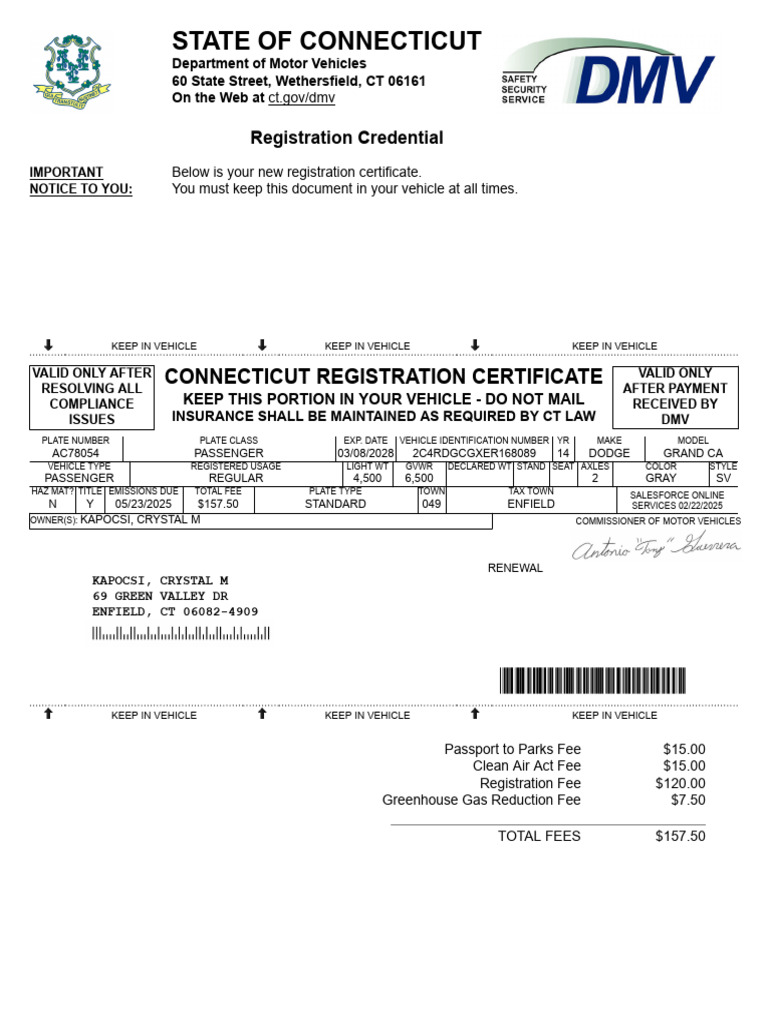 Connecticut Motorcycle Registration Sample | PDF | Department Of Motor ...