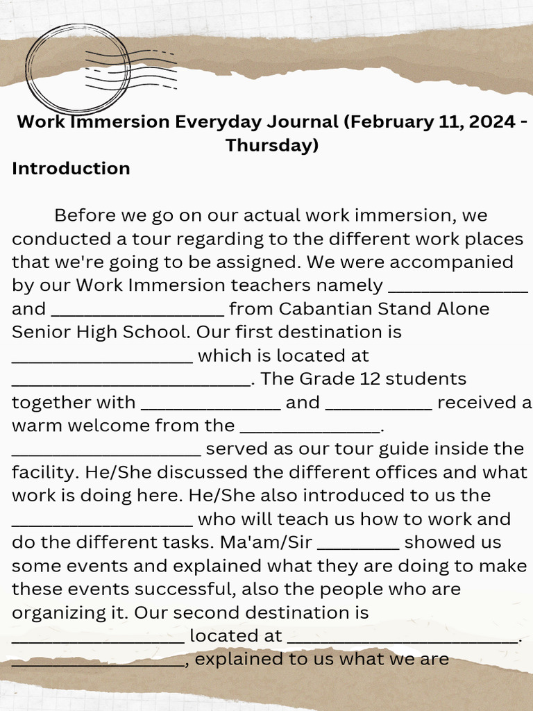 Work Immersion Journal: February 2024 | PDF
