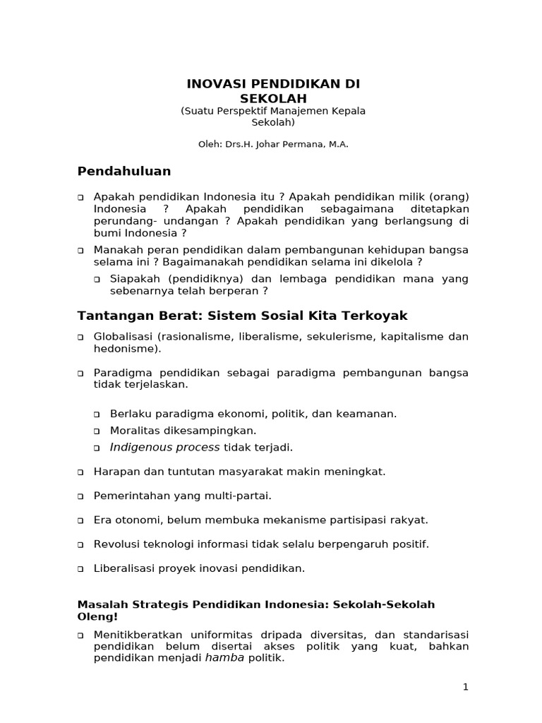 Inovasi Pendidikan dan Manajemen Sekolah | PDF
