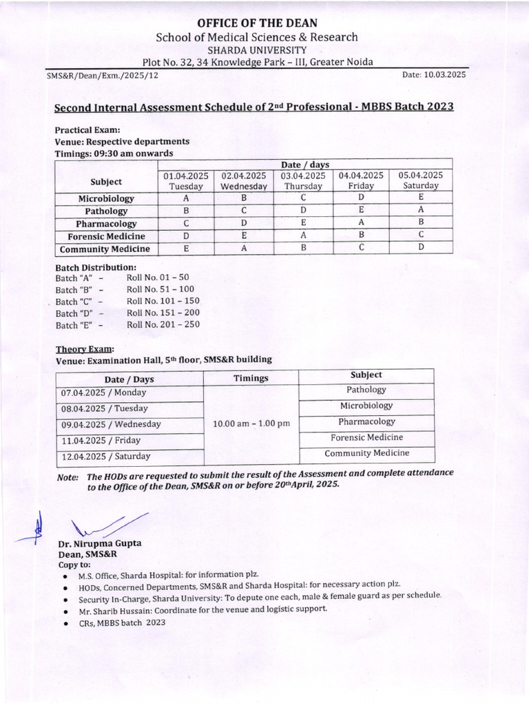 2nd Prof Exam Schedule - MBBS 2025 | PDF | Health Care | Medicine