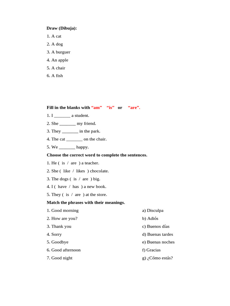 Basic English Exercises for Beginners | PDF