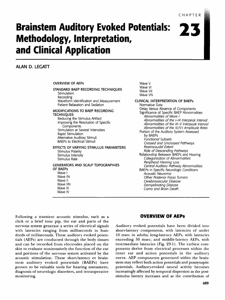 Brainstem Auditory Evoked Potentials Guide | PDF | Decibel | Neuroscience