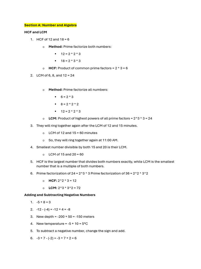 HCF, LCM, and Basic Math Operations | PDF | Area | Odds