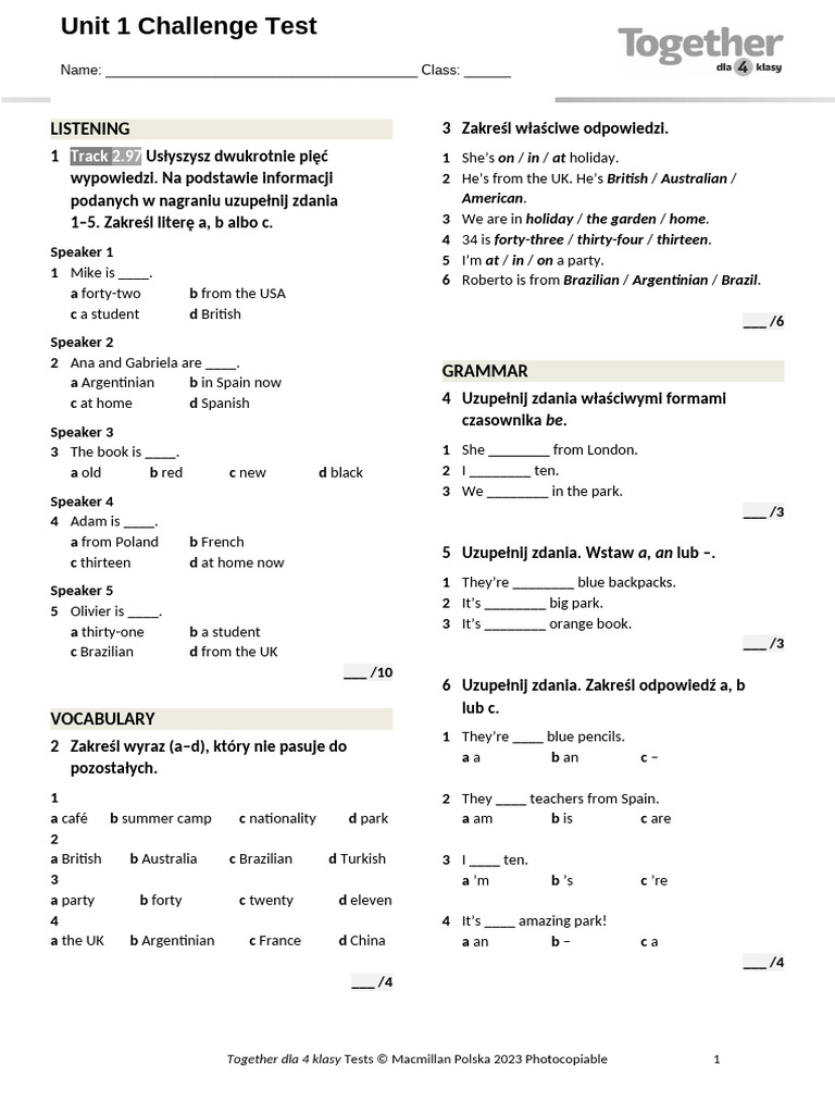 Together Kl4 U1 Unit Test Challenge | PDF