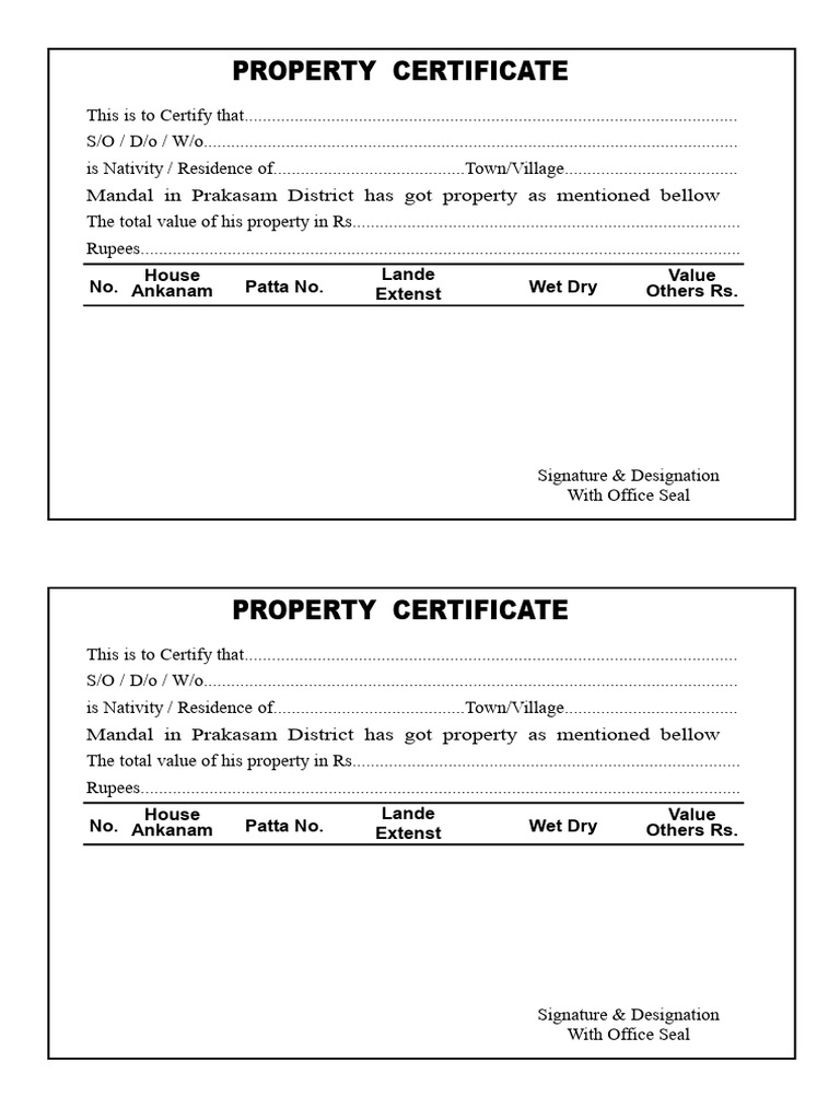 Prakasam District Property Certificate | PDF | Currency | Foreign ...