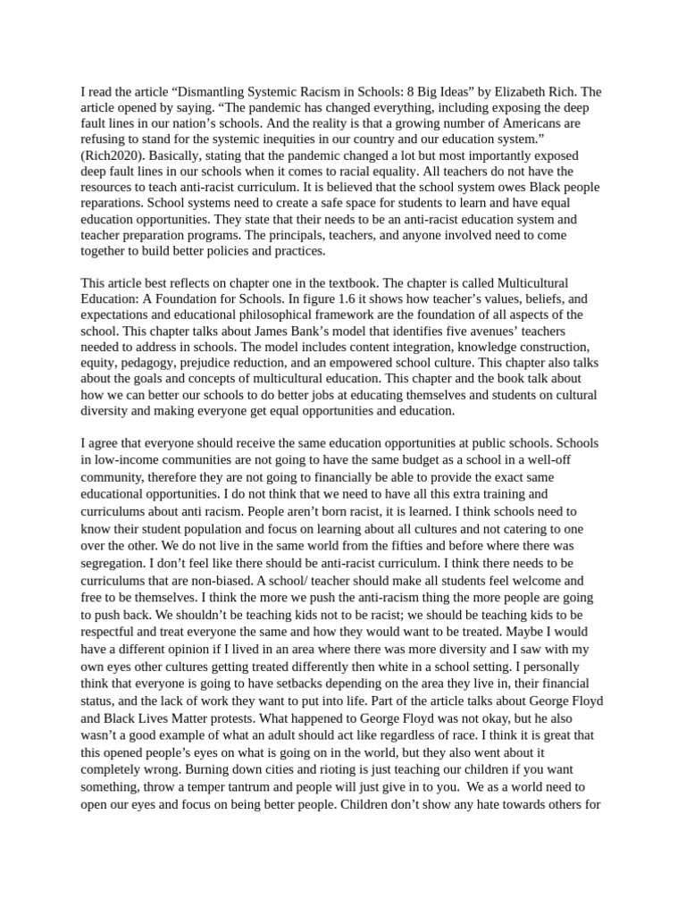 Addressing Racism in Education Reform | PDF | Teachers | Politics And Race