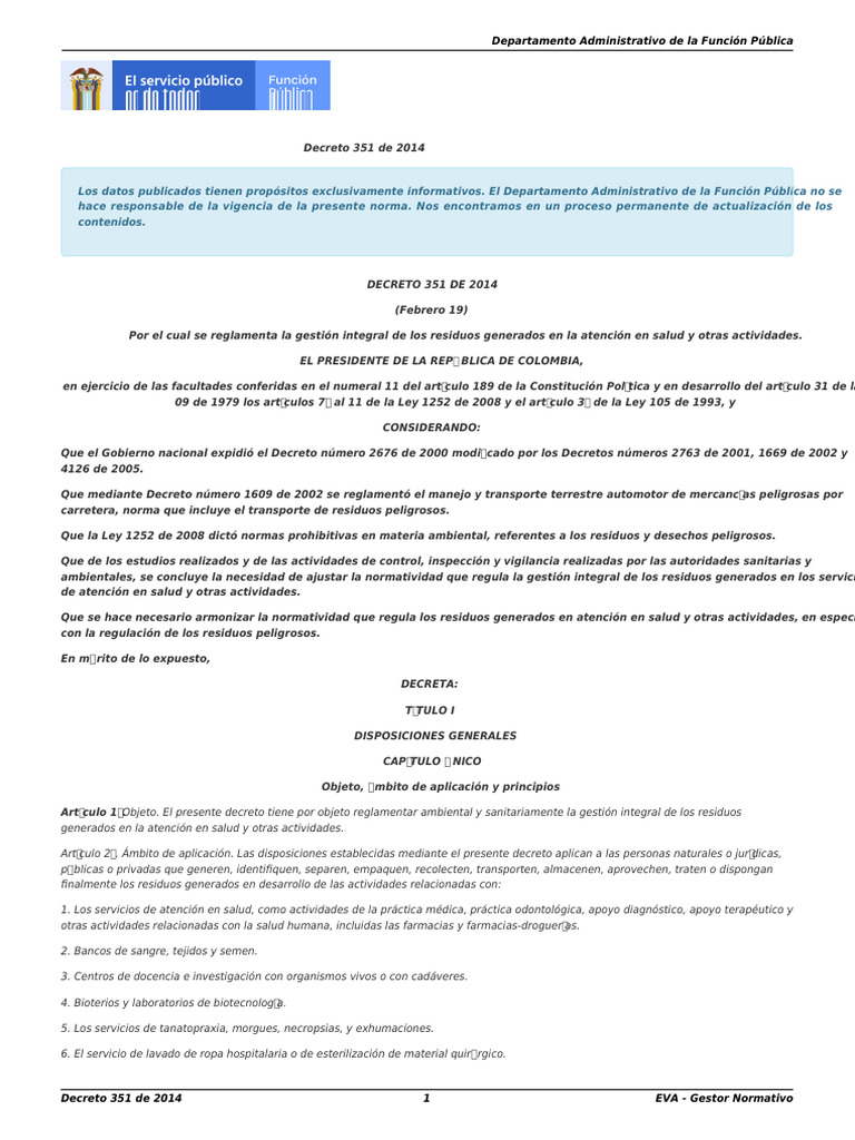 Decreto 351 de 2014 | PDF