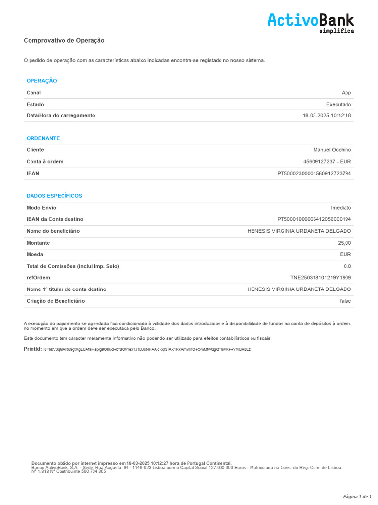 Comprovativo de IBAN - ActivoBank | PDF