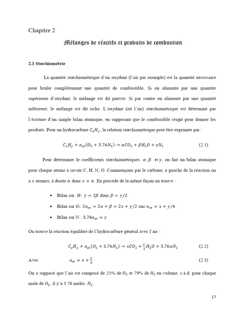 Enthalpie de combustion et stœchiométrie | PDF | La combustion | Enthalpie