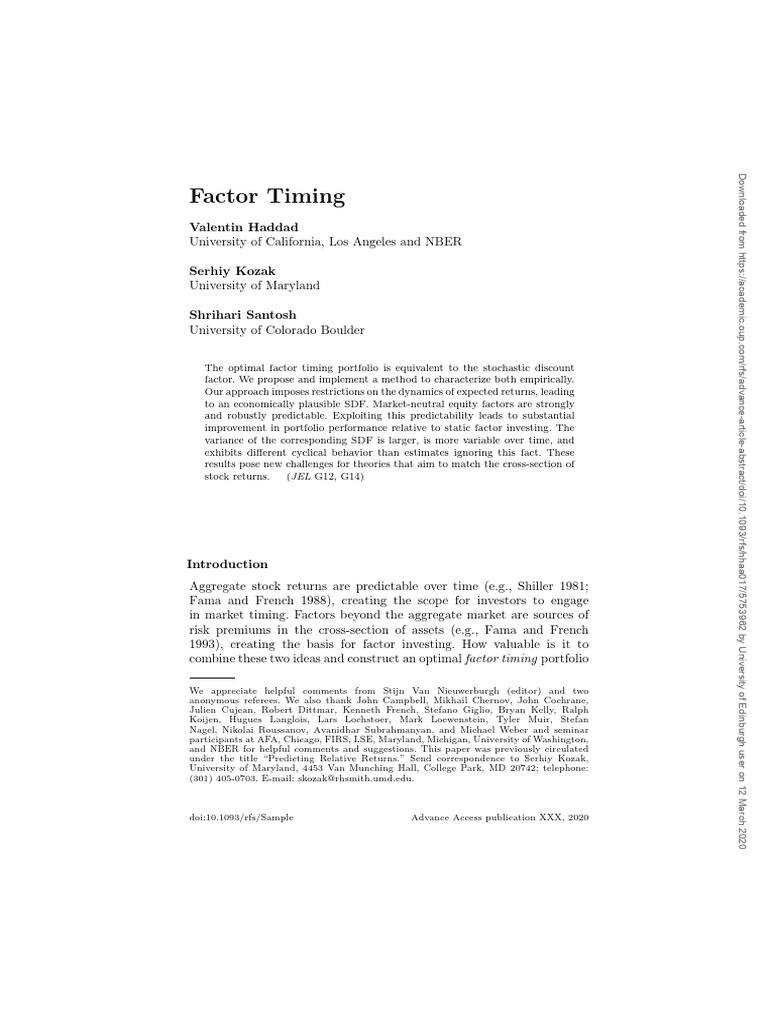 Optimal Factor Timing Portfolio Analysis | PDF | Principal Component ...