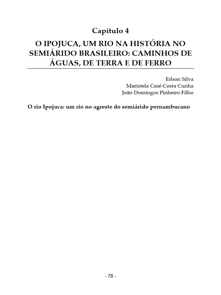 O Ipojuca, Um Rio Na História No Semiárido Brasileiro. Caminhos de Águas,  de Terra e de Ferro | PDF