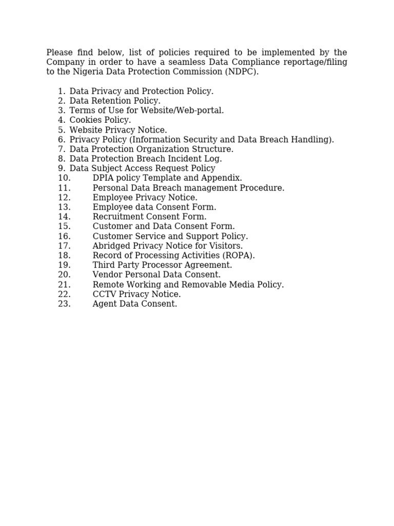 List of Data Protection Policies 2024) | PDF