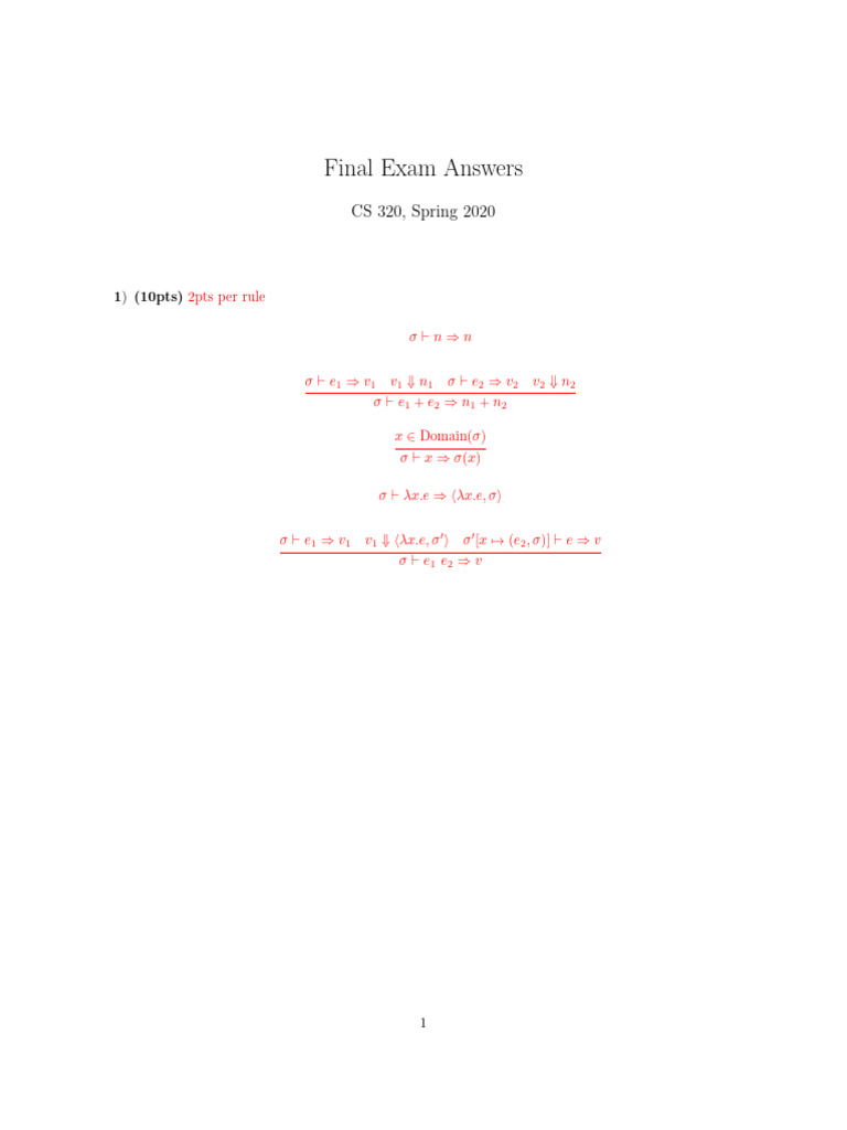 CS 320 Spring 2020 Final Exam Answers | PDF