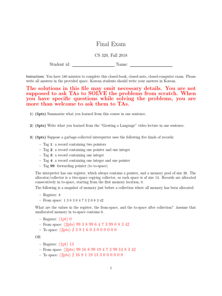 CS 320 Fall 2018 Final Exam Guide | PDF | Pointer (Computer Programming ...