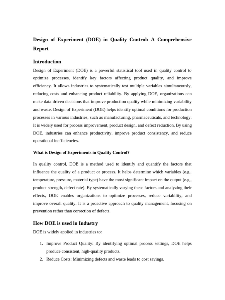 DOE in Quality Control: Key Insights | PDF | Design Of Experiments ...