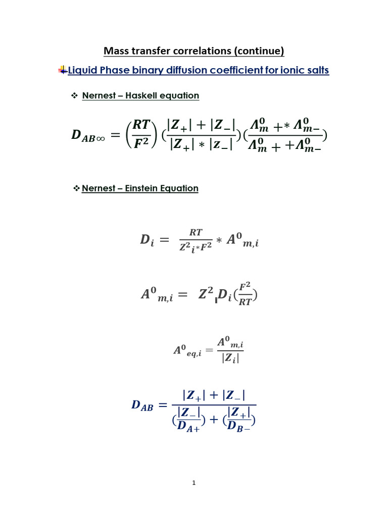 Liquid Phase Diffusion Coefficients | PDF