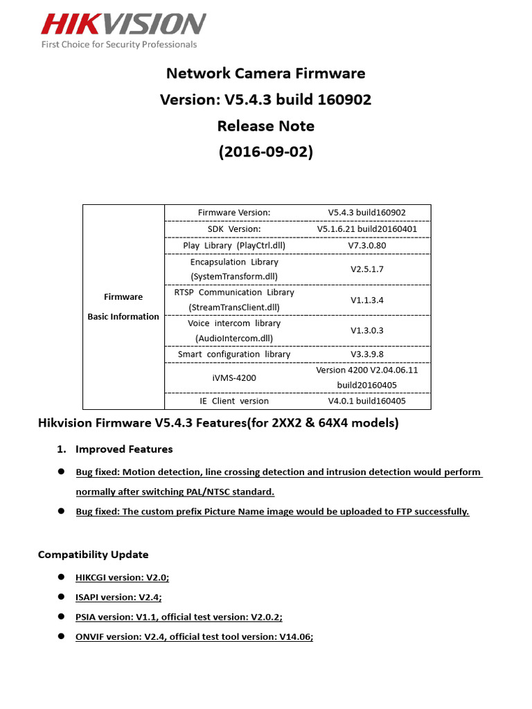 Hikvision Firmware V5.4.3 Release Notes | PDF | Computing | Computer ...