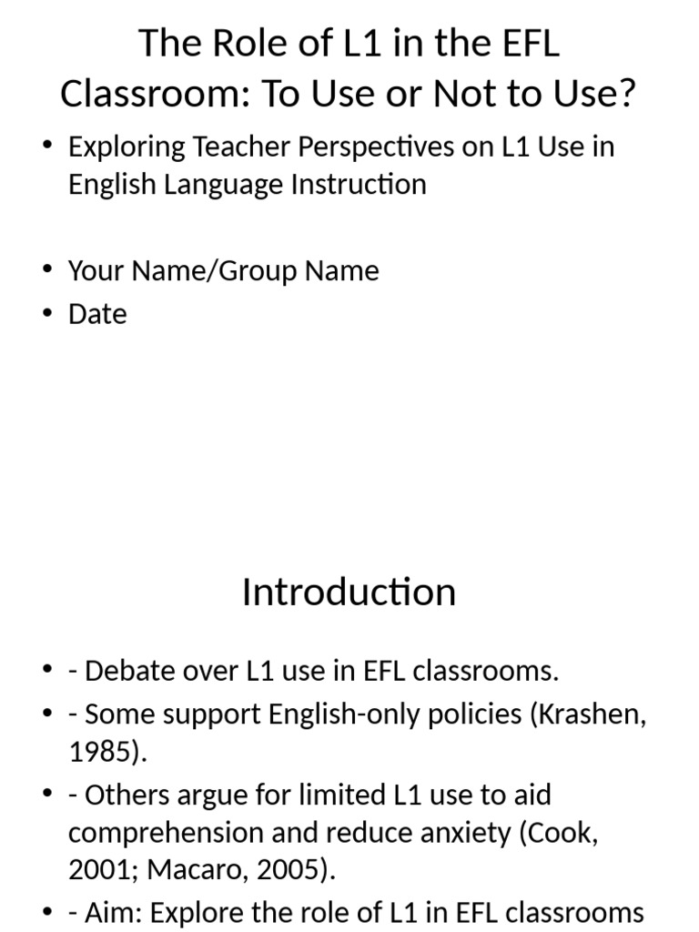 L1 in EFL Classroom | PDF | Second Language | English As A Second Or ...