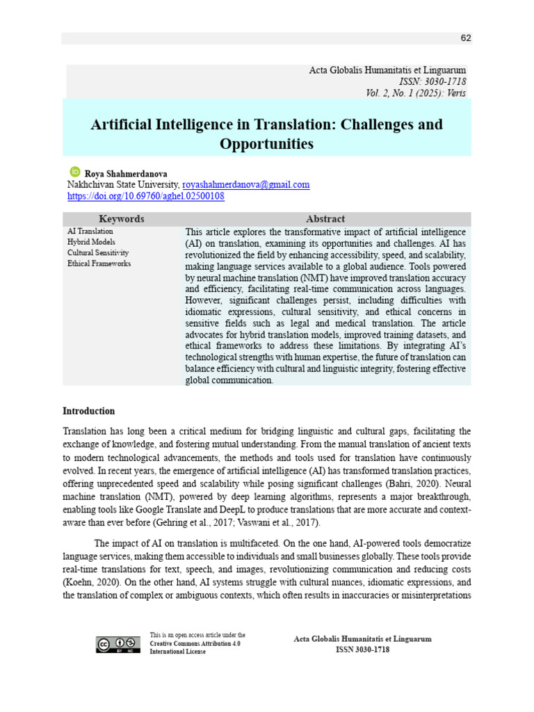 Artificial Intelligence in Translation: Challenges and Opportunities ...