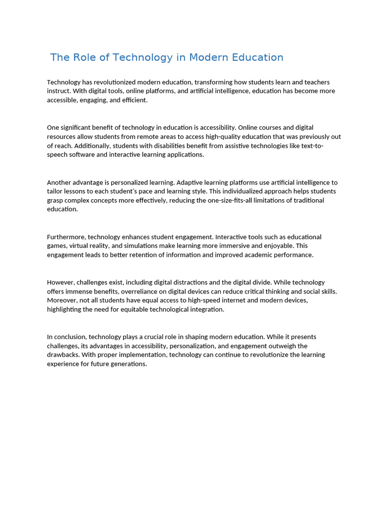 The Role of Technology in Modern Education | PDF