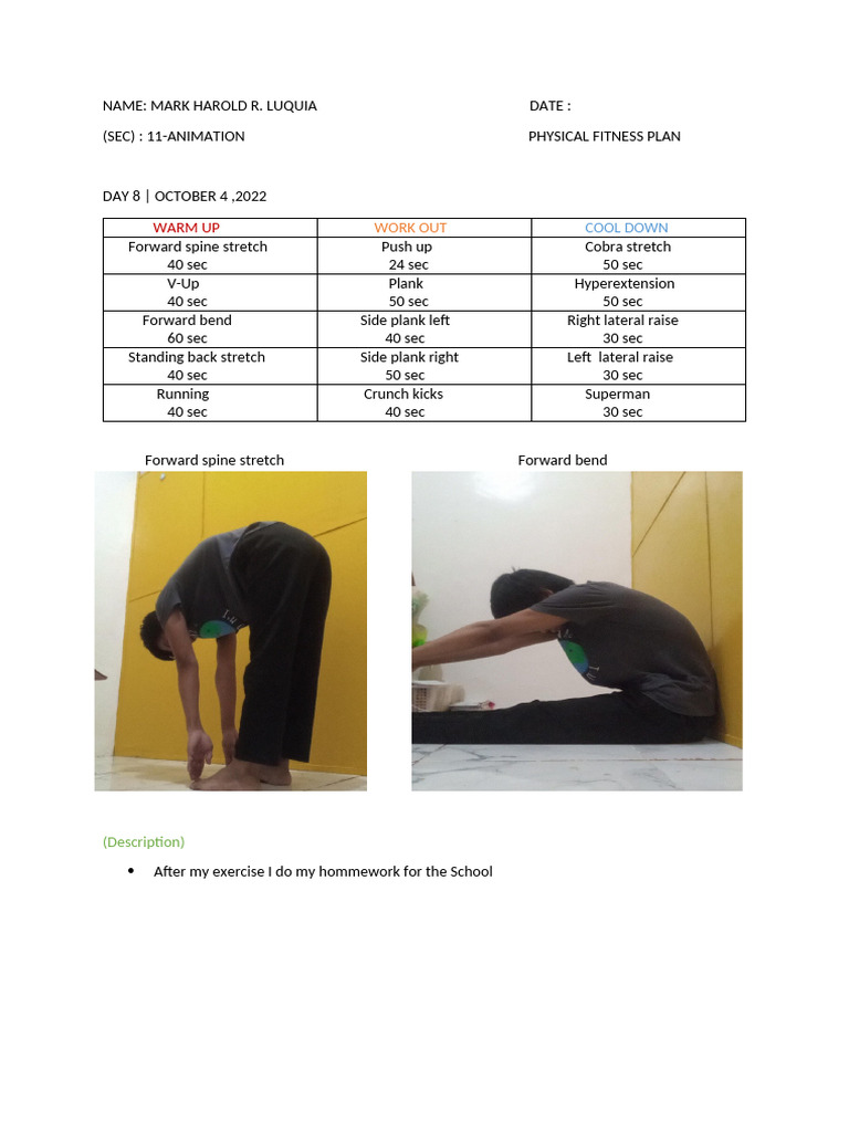 Day 8 Physical Fitness Plan | PDF