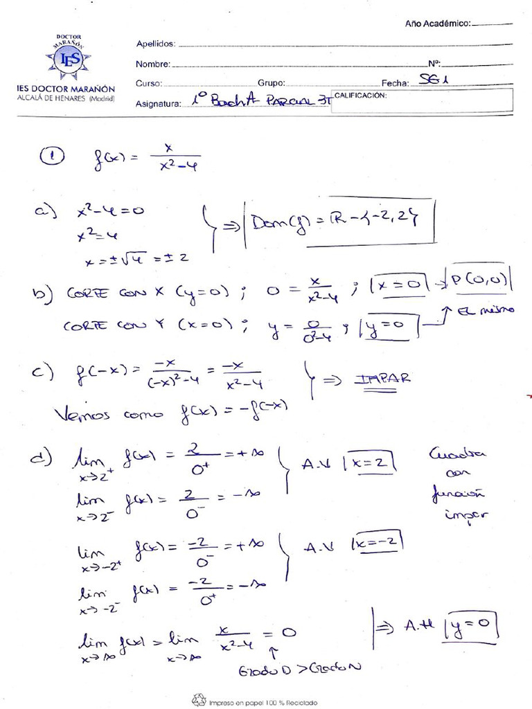 1bach. Sucesiones y Funciones. 1ºA - SG1 - Soluciones | PDF