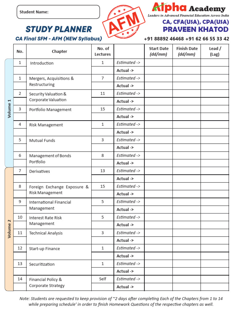 CA Final SFM Study Planner Guide | PDF | Debt | Economies