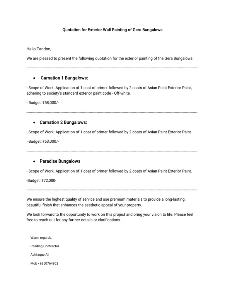 Quotation for Gera Bungalows Painting | PDF