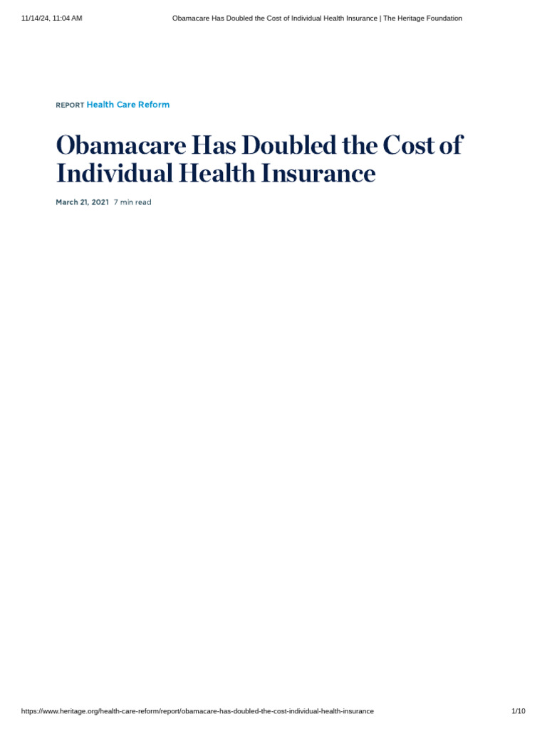 Obamacare Has Doubled The Cost of Individual Health Insurance - The ...