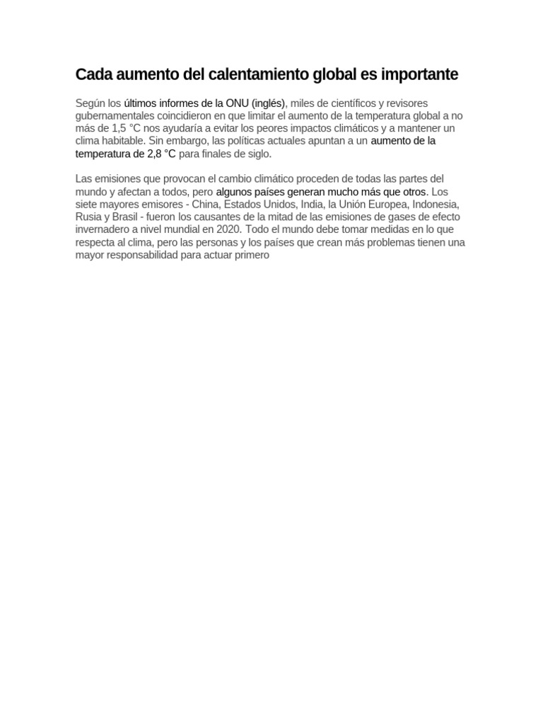 Importancia de limitar el calentamiento global | PDF