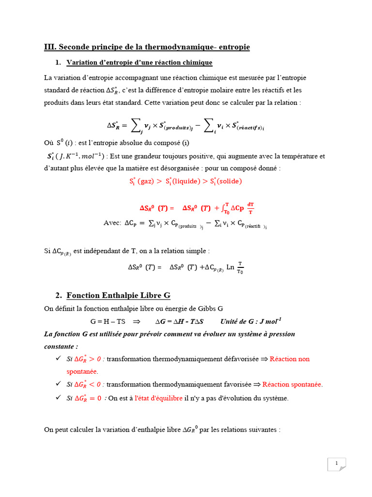 Entropie et lois thermodynamiques | PDF | Enthalpie libre | Entropie
