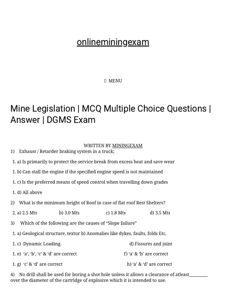 Mining Exam Questions and Answers PDF | PDF | Mining