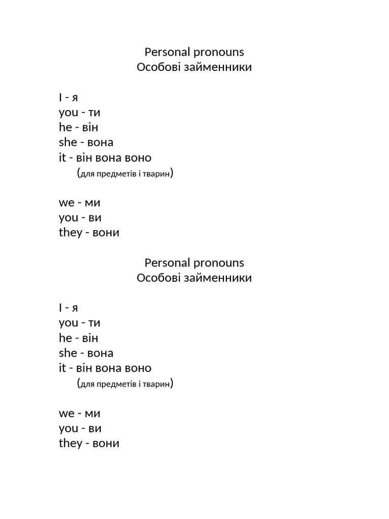 Personal Pronouns | PDF