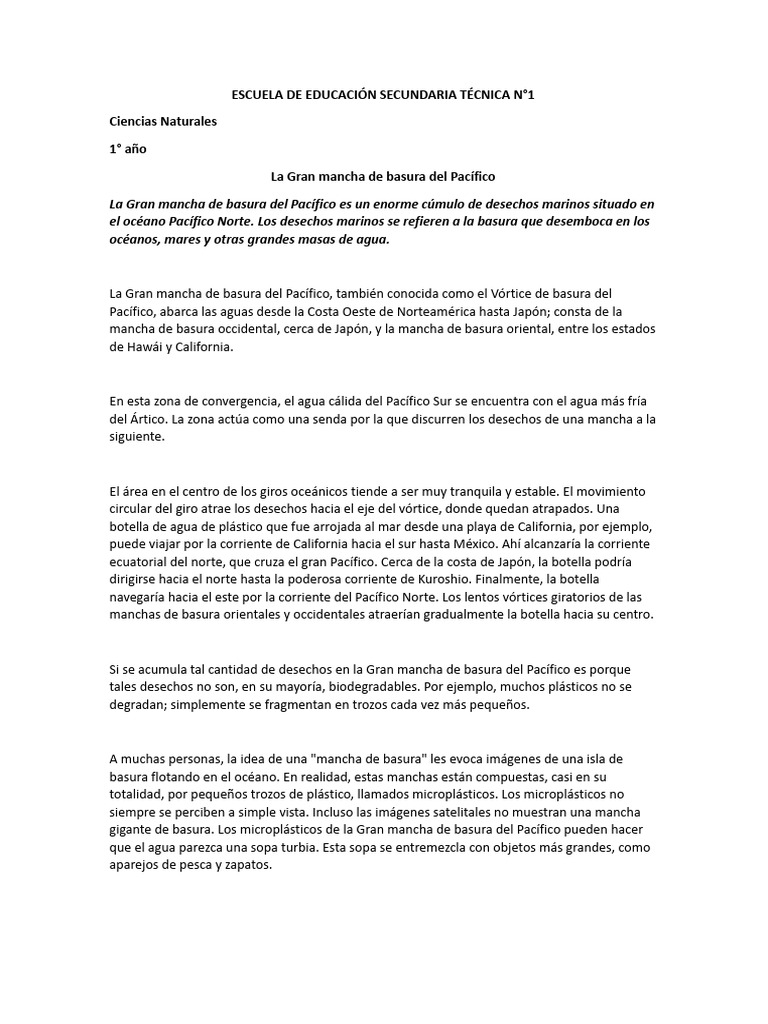 La Gran Mancha de Basura en El Pac-Fico | PDF | Residuos | Mar