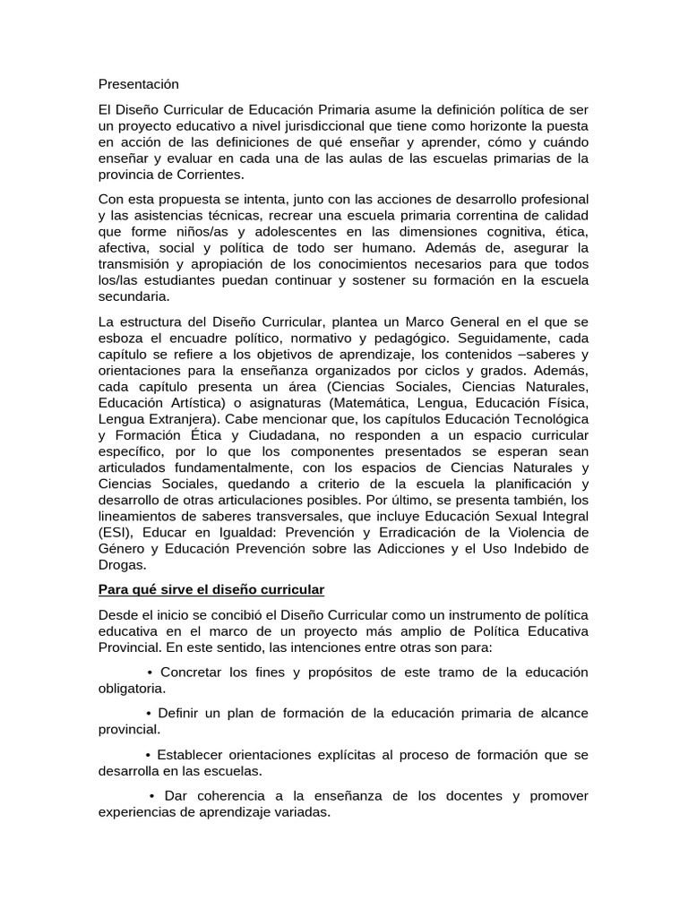 Diseño Curricular para Primaria en Corrientes | PDF | Plan de estudios ...