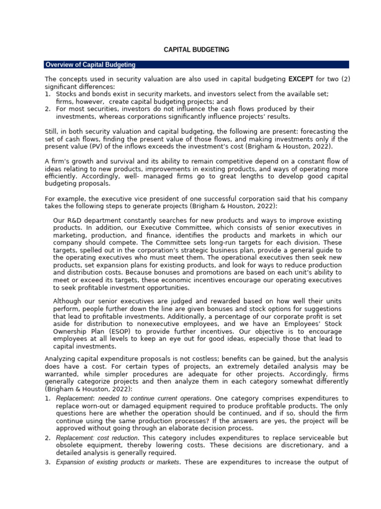 Handout Capital Budgeting | PDF | Internal Rate Of Return | Net Present ...