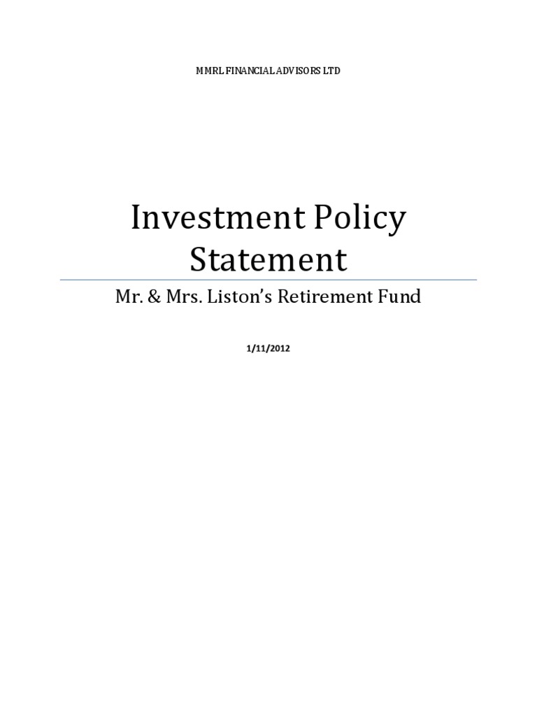 Investment Policy Statement for Listons | PDF | Investing | Investor