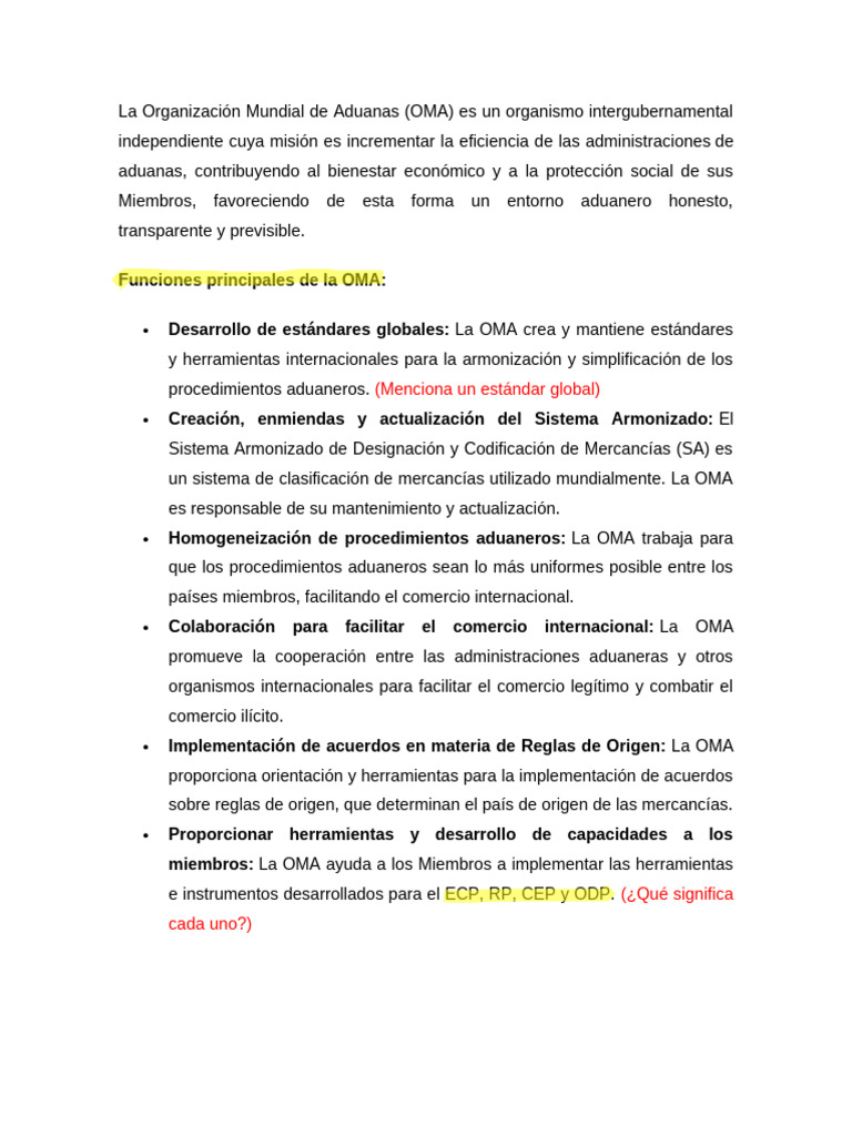 Funciones de la OMA en Aduanas | PDF | aduana | Business